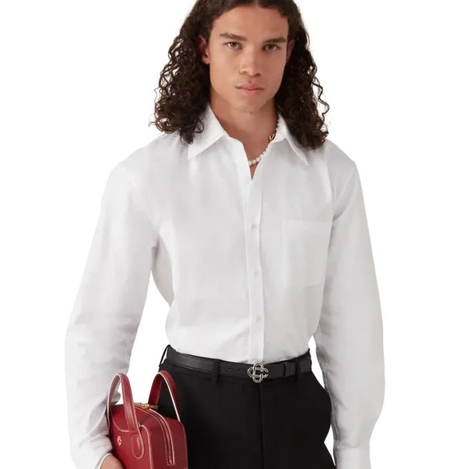 Baumwoll-Oxford-Hemd mit Monogramm-Jacquard