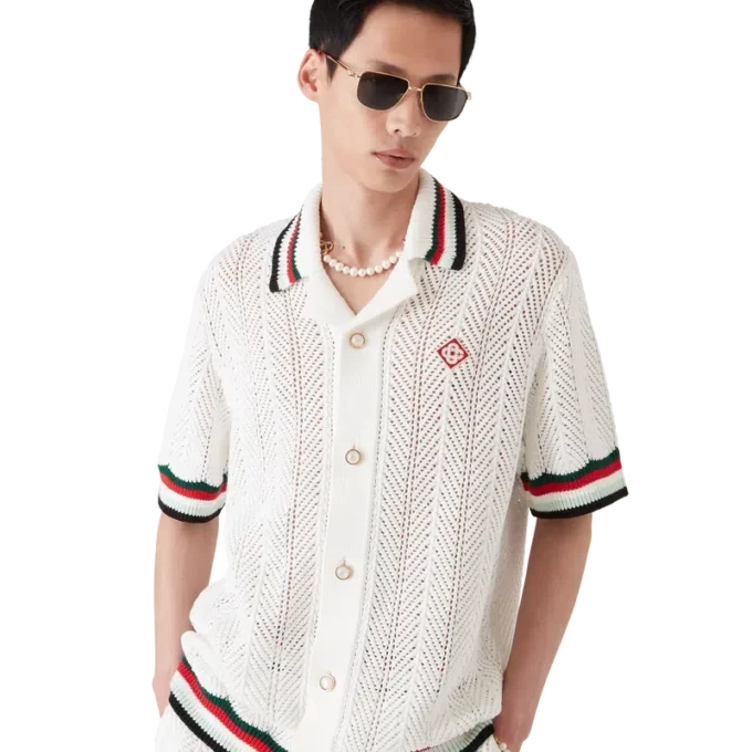 Baumwoll-Shirt „Montagne Ondulee“ mit kurzen Ärmeln und Häkeloptik