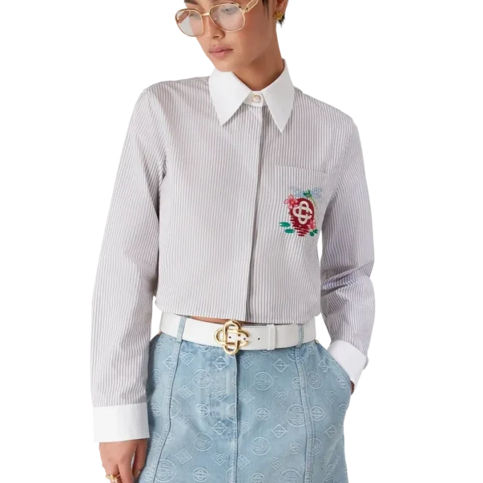 Baumwollhemd mit Nadelstreifen und Stickerei