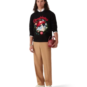 Baumwollpullover mit Pilzstickerei