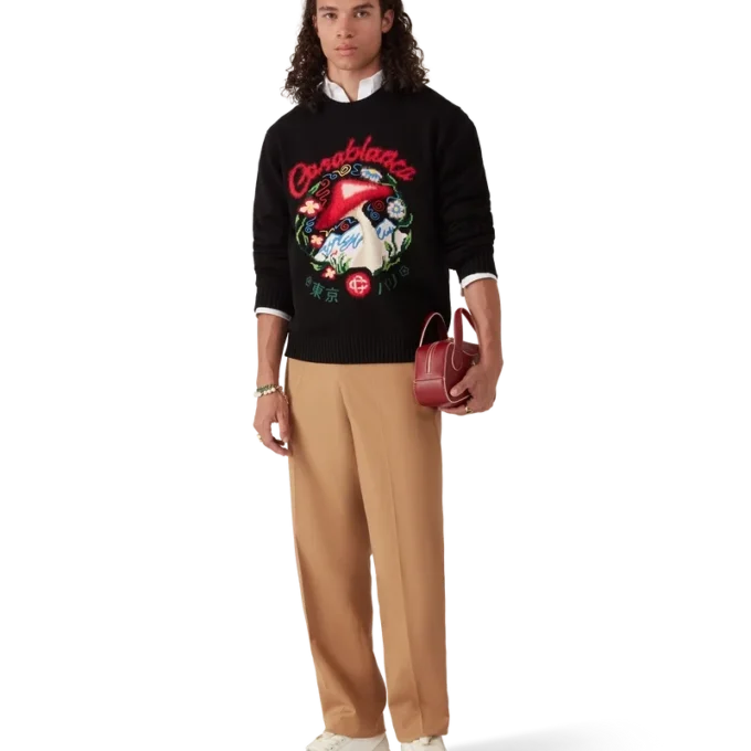 Baumwollpullover mit Pilzstickerei