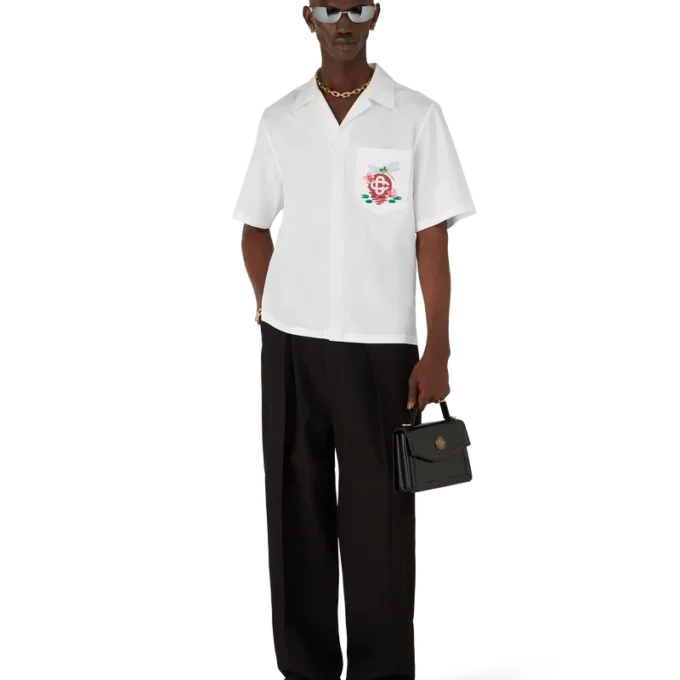 Besticktes Hemd mit kurzen Armen aus Baumwollpopeline