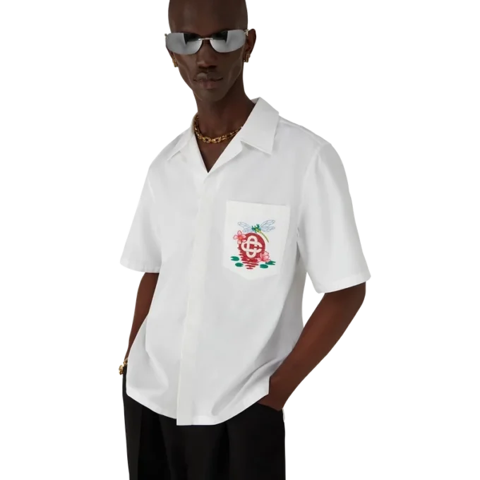 Besticktes Hemd mit kurzen Armen aus Baumwollpopeline