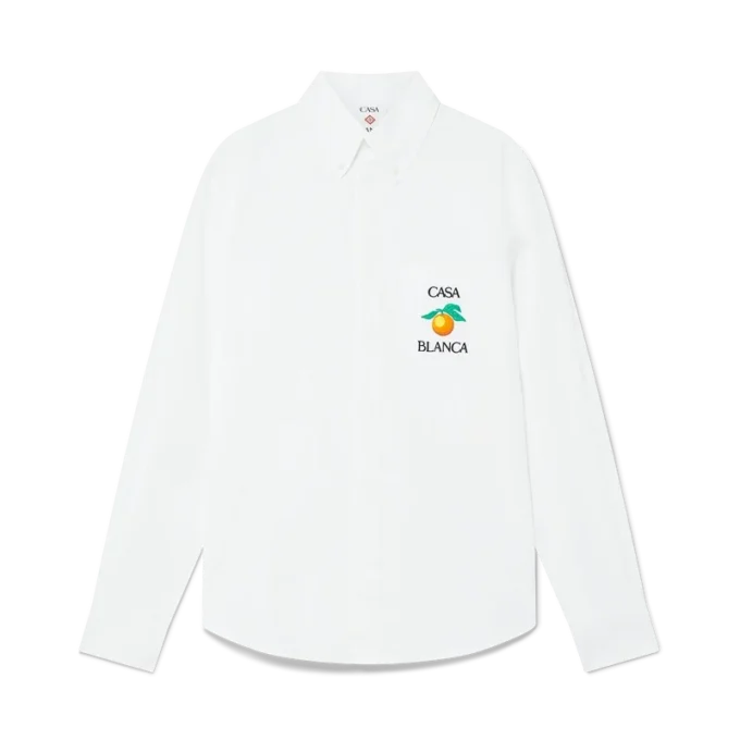 Besticktes orangefarbenes Oxford-Hemd Besticktes orangefarbenes Oxford-Hemd