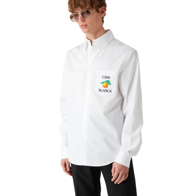 Besticktes orangefarbenes Oxford-Hemd Besticktes orangefarbenes Oxford-Hemd