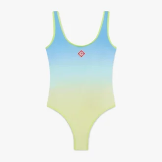 Blau-gelber Badeanzug mit Farbverlauf