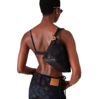 Blaue Ledertasche mit Logo