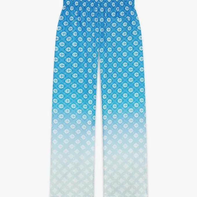 Blaue Seiden-Hose mit Diamond Monogram im Farbverlauf Blaue Seiden-Hose mit Diamond Monogram im Farbverlauf