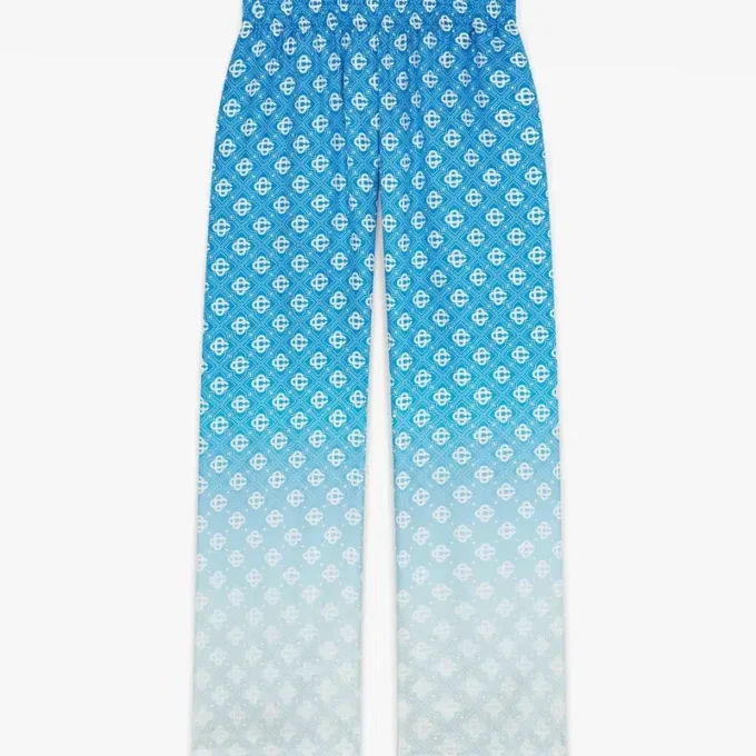 Blaue Seiden-Hose mit Diamond Monogram im Farbverlauf Blaue Seiden-Hose mit Diamond Monogram im Farbverlauf