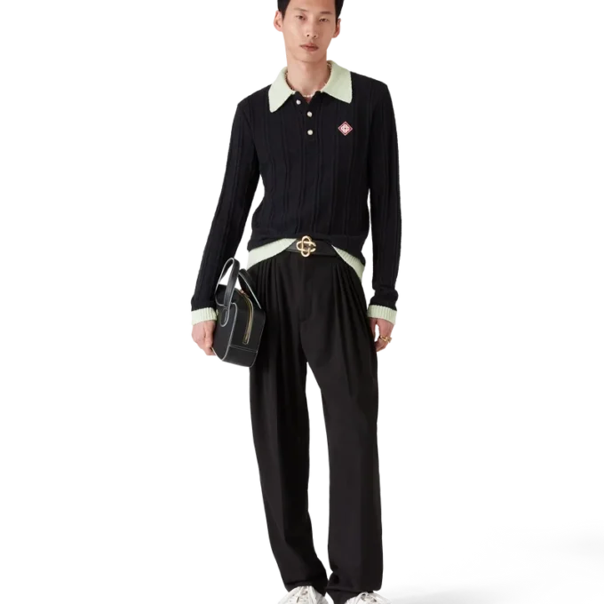 Bouclé-Poloshirt mit langen Ärmeln Bouclé-Poloshirt mit langen Ärmeln