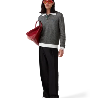 Bouclé-Streifen-Poloshirt mit langen Ärmeln