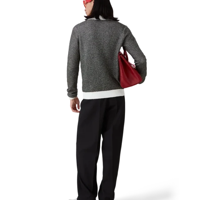 Bouclé-Streifen-Poloshirt mit langen Ärmeln