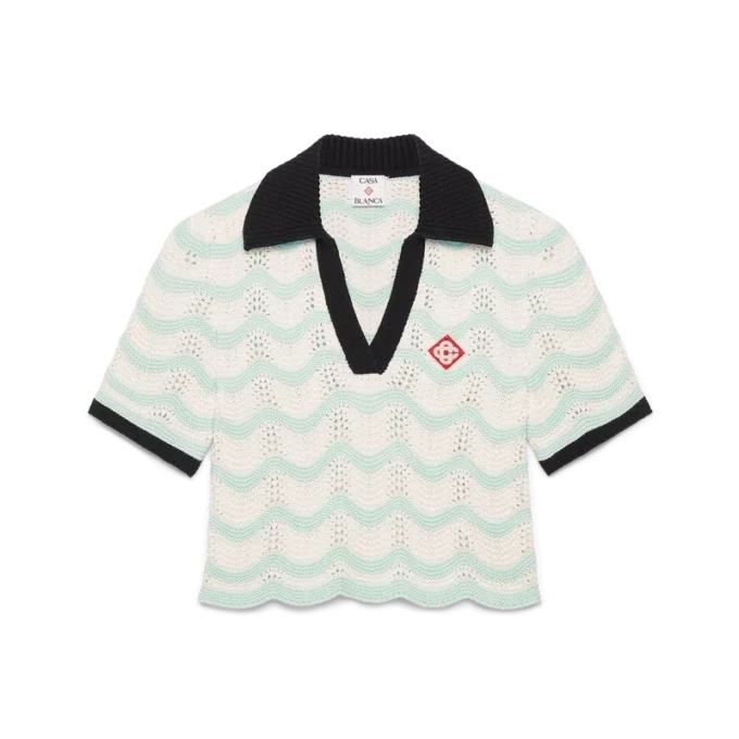 Cotton Wave Crochet Cropped Poloshirt Cotton Wave Crochet Cropped Poloshirt