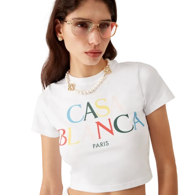 Cropped-T-Shirt mit gestapeltem Logo