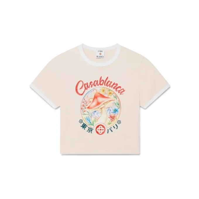 Cropped-T-Shirt mit Pilz-Emblem