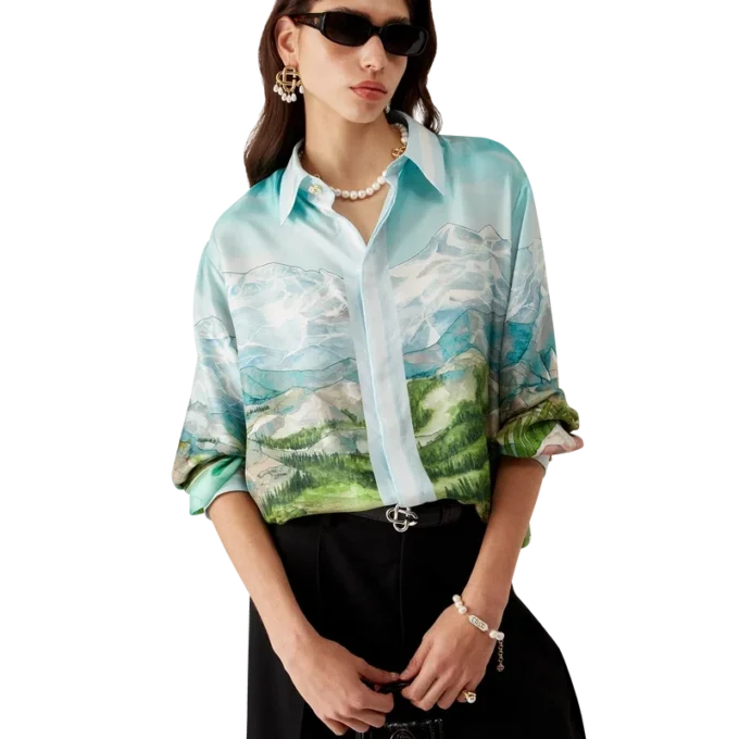 Dalmatian a La Montagne Langarm-Seidenhemd