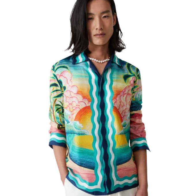 Danse De La Mer Langarm-Seidenhemd