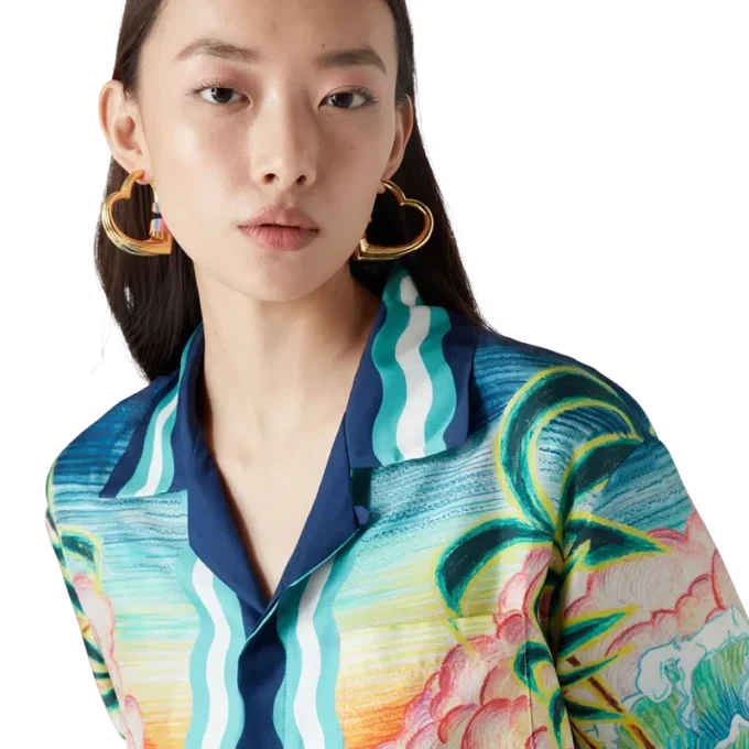 Danse De La Mer Langarm-Seidenhemd