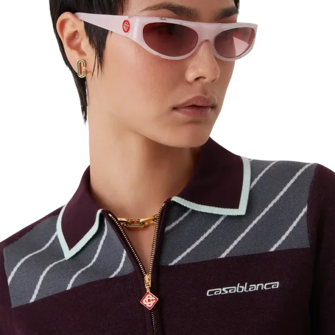 Diagonal Tennis Merino Langarm-Poloshirt