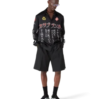 Emblem Langarmhemd aus Seidensatin