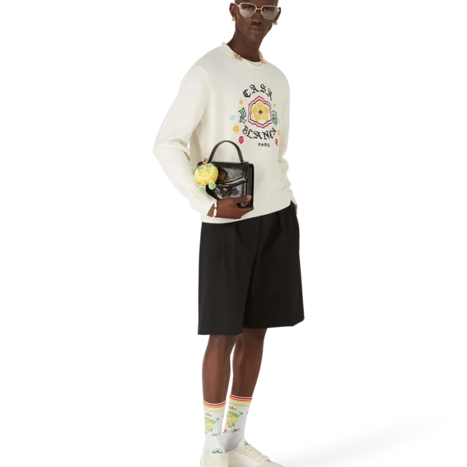 Emblem Merino-Strickpullover mit Rundhalsausschnitt