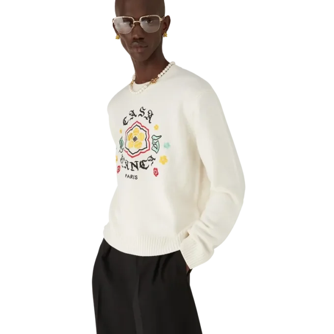 Emblem Merino-Strickpullover mit Rundhalsausschnitt