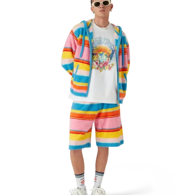 Flauschige, gestreifte Oversize-Shorts