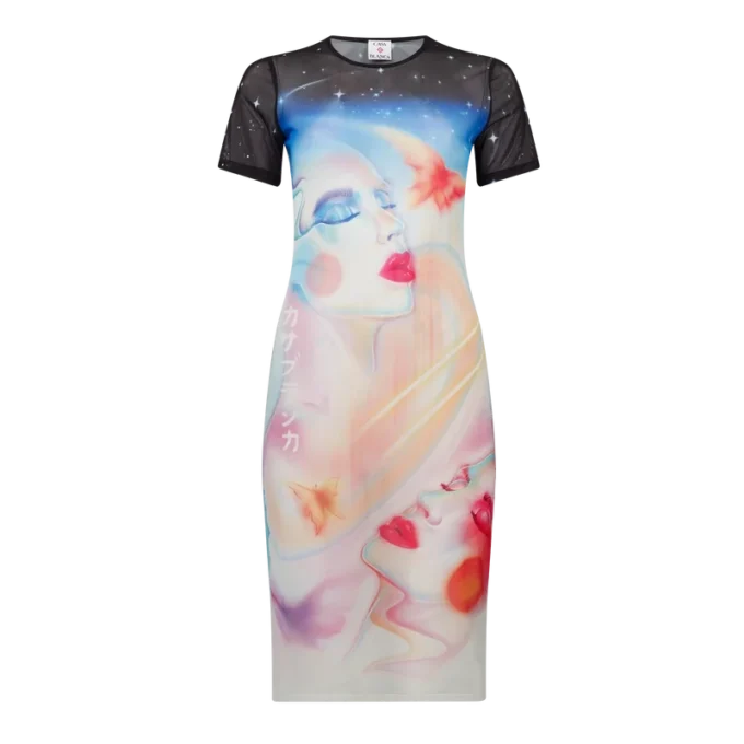 Galactic Connection Mesh-Kleid mit kurzen Ärmeln Galactic Connection Mesh-Kleid mit kurzen Ärmeln