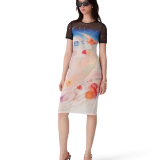 Galactic Connection Mesh-Kleid mit kurzen Ärmeln