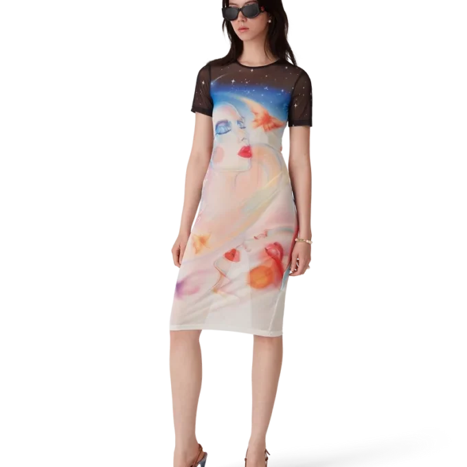 Galactic Connection Mesh-Kleid mit kurzen Ärmeln Galactic Connection Mesh-Kleid mit kurzen Ärmeln