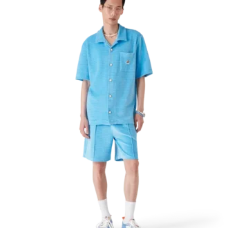 Gestreiftes Kurzarm-Shorts-Hemd aus Velours