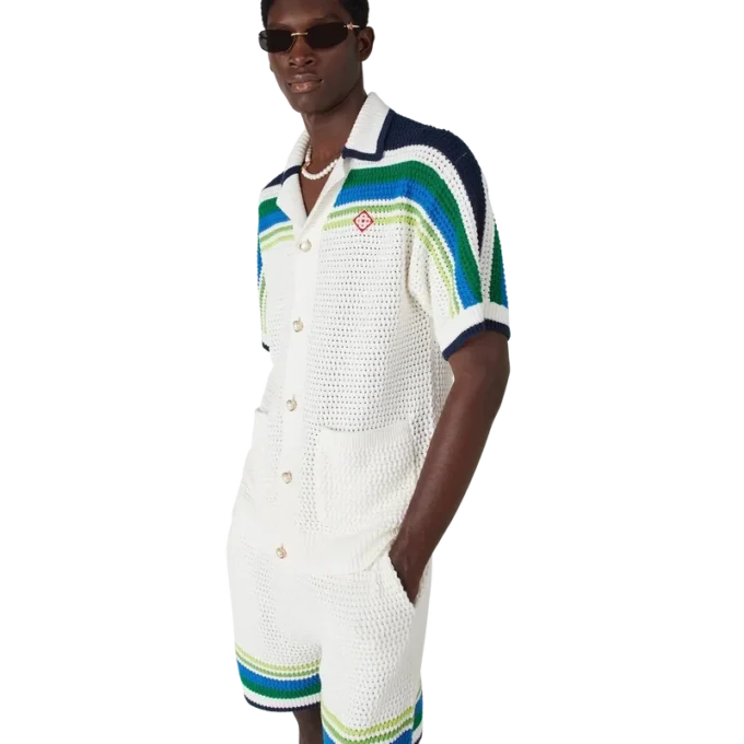 Gestreiftes Kurzarm-Strickhemd