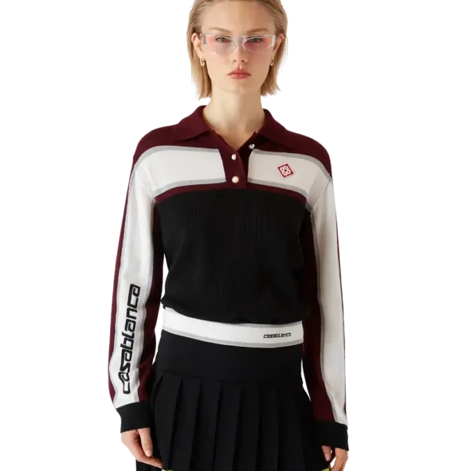 Gestreiftes Oversize-Poloshirt mit langen Ärmeln