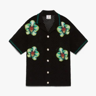 Glitch Orchid besticktes Kurzarm-Häkelhemd