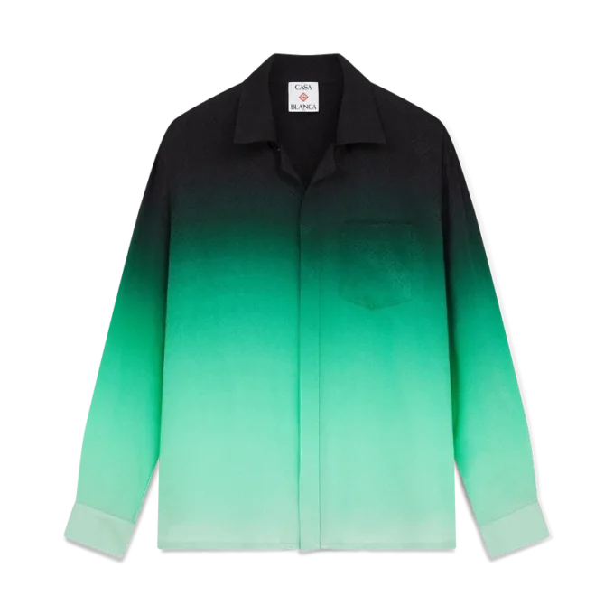 Gradient Ping Pong Jacquard Langarm-Seidenhemd