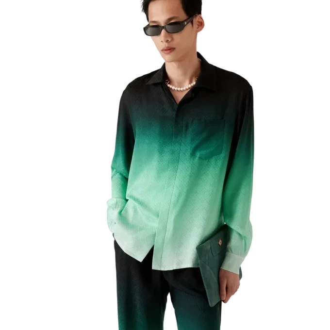 Gradient Ping Pong Jacquard Langarm-Seidenhemd