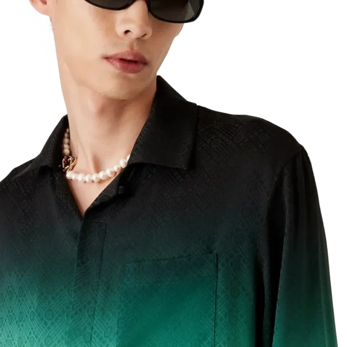 Gradient Ping Pong Jacquard Langarm-Seidenhemd