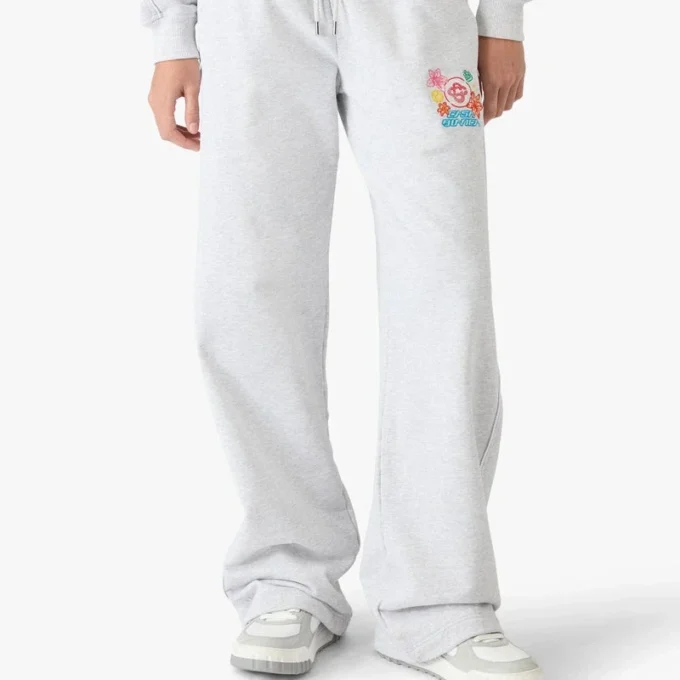 Graue, bestickte, verkürzte Jogginghose