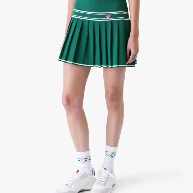 Grüner plissierter Strick-Minirock