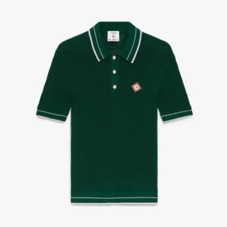 Grünes, gehäkeltes Kurzarm-Poloshirt