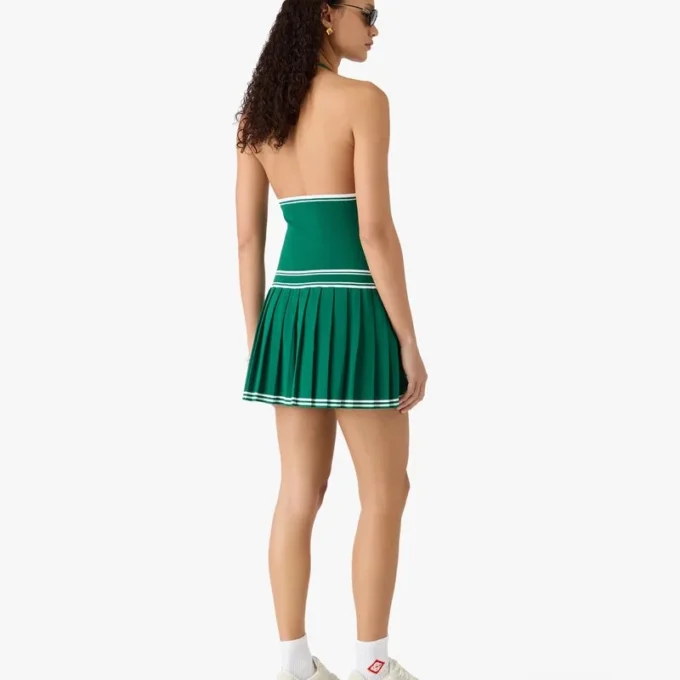 Grünes, plissiertes Neckholder-Minikleid