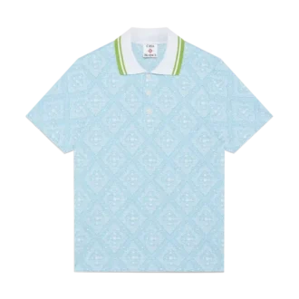 Hellblaues Jacquard-Poloshirt mit kurzen Ärmeln