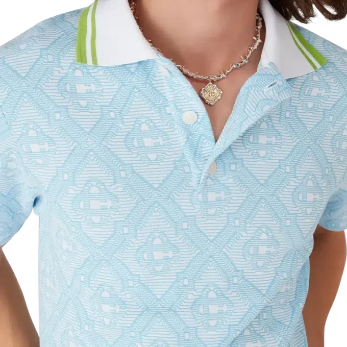 Hellblaues Jacquard-Poloshirt mit kurzen Ärmeln