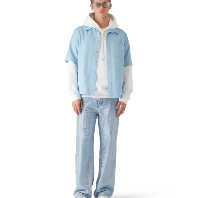 Hellblaues Monogramm-Kurzarmhemd