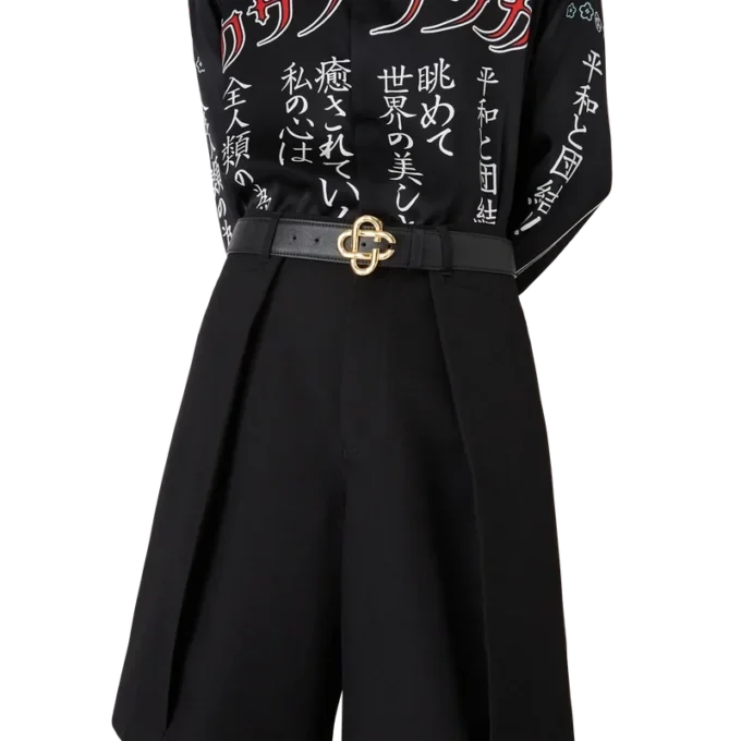 Herren-Gürtel mit schwarzer, goldfarbener Cc-Logo-Schnalle