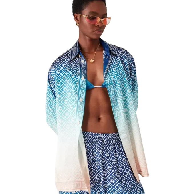 Jacquard-Seidenhemd mit Farbverlauf