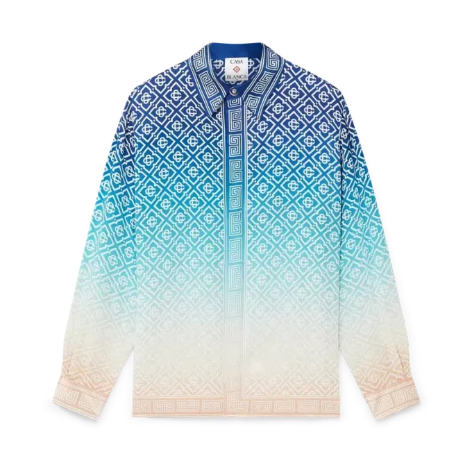 Jacquard-Seidenhemd mit Farbverlauf und langen Ärmeln