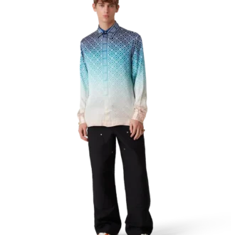 Jacquard-Seidenhemd mit Farbverlauf und langen Ärmeln