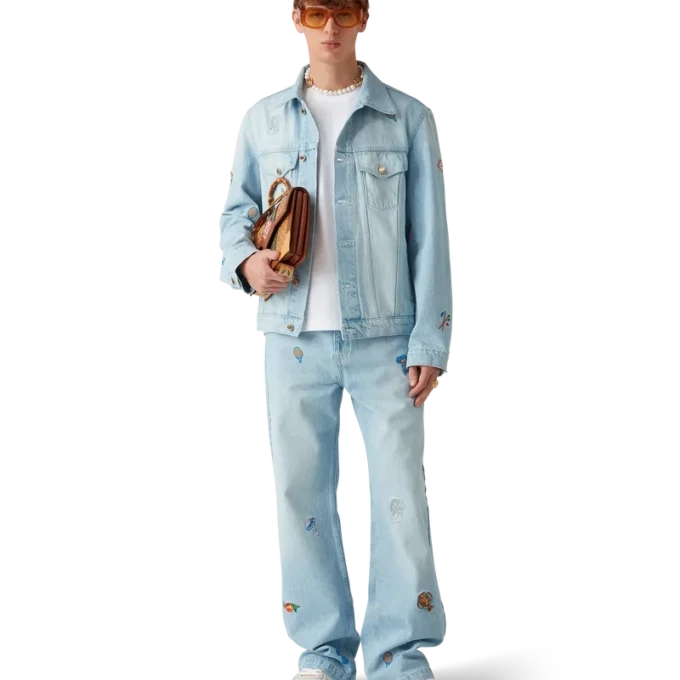 Jeansjacke mit gesticktem Motiv