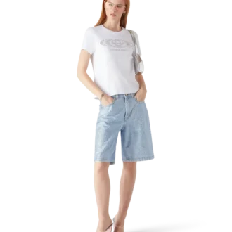 Kristall-Warped-Logo-T-Shirt mit kurzen Shorts und taillierter Passform
